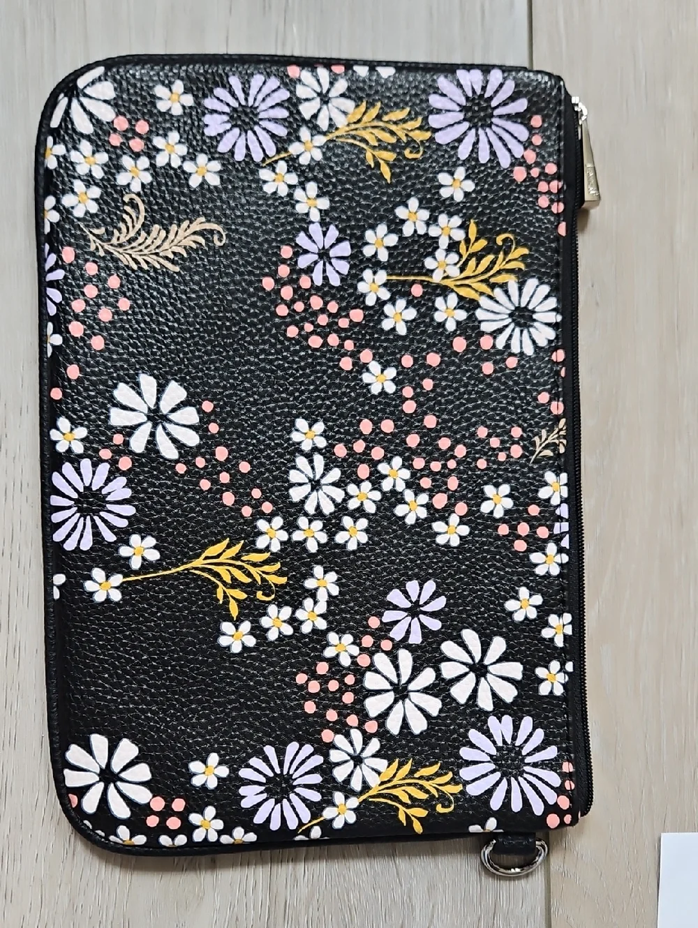 Black Floral Zip Pouch with Pastel Accents